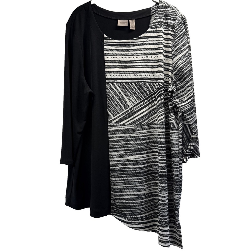 Chicos Women's Tunic Top Size XL Black‎ White Mixed Prints 90's Y2K Asymmetrical